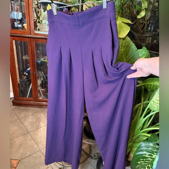 Wide Leg Purple Pleated Doris Trousers - Picture 1 of 5